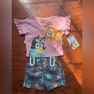 Bluy Kids Pink Bluey Matching Set - Pink Top & Navy Shorts